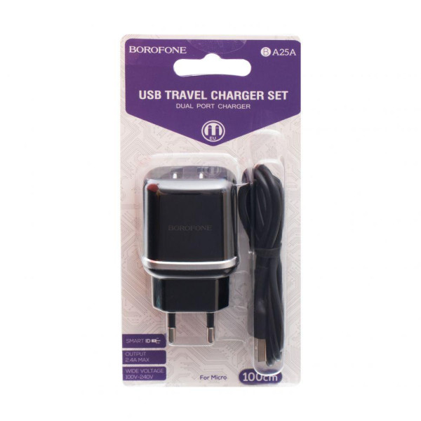 Мережевий Зарядний Пристрій Borofone BA25A Micro 2 USB 2.4A