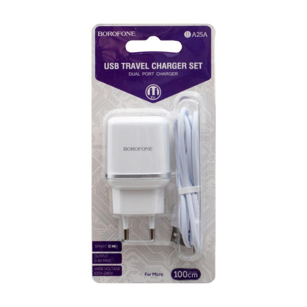Мережевий Зарядний Пристрій Borofone BA25A Micro 2 USB 2.4A