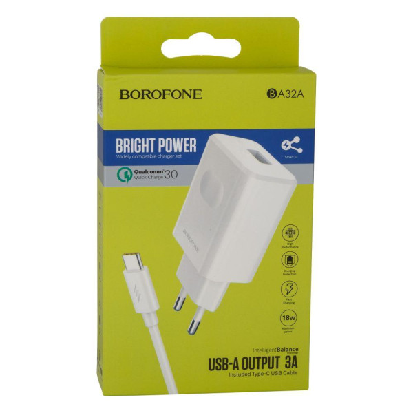 Мережевий Зарядний Пристрій Borofone BA32A Type-C QC 3.0 18W