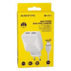 Мережевий Зарядний Пристрій Borofone BA45A Lightning 2,4A
