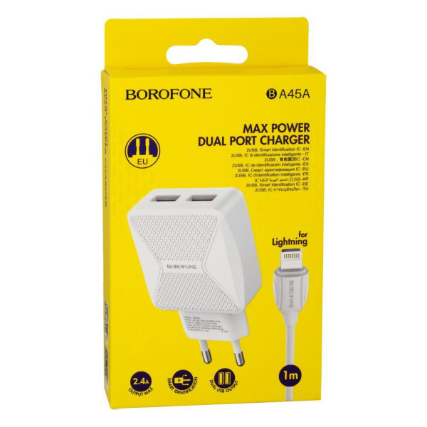 Мережевий Зарядний Пристрій Borofone BA45A Lightning 2,4A