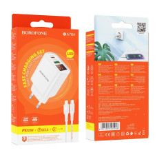 Мережевий Зарядний Пристрій Borofone BA78A PD20W+QC3.0 digital display Type-C to Lightning
