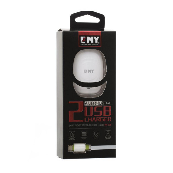 Мережевий Зарядний Пристрій Emy MY-228 Micro 2 USB