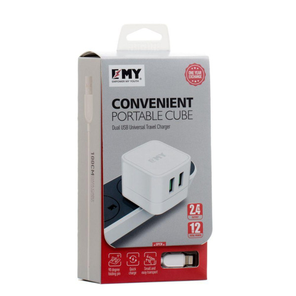 Мережевий Зарядний Пристрій Emy MY-A200 Lightning 2 USB