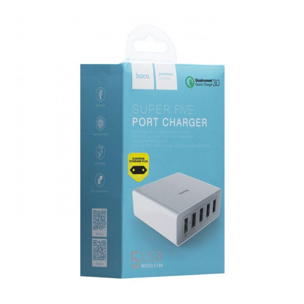 Мережевий Зарядний Пристрій Hoco C18A QC3.0 5USB