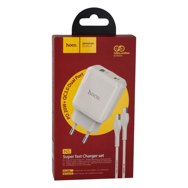 Мережевий Зарядний Пристрій Hoco N5 PD20W+QC3.0 Type-C TO Type-C