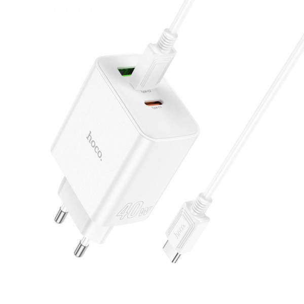 Мережевий Зарядний Пристрій Hoco C126A Pure PD+QC 40W(2C1A) Type C to Type C