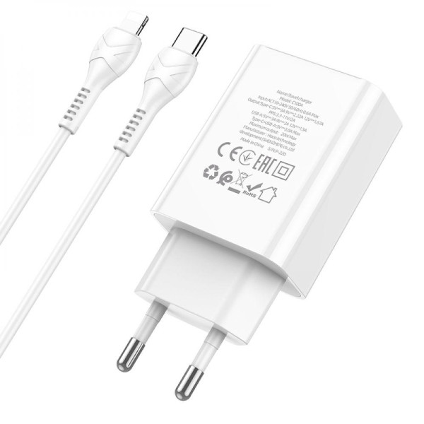 Мережевий Зарядний Пристрій Hoco C100A PD20W+QC3.0 digital display Type-C to Lightning М'ята упаковка