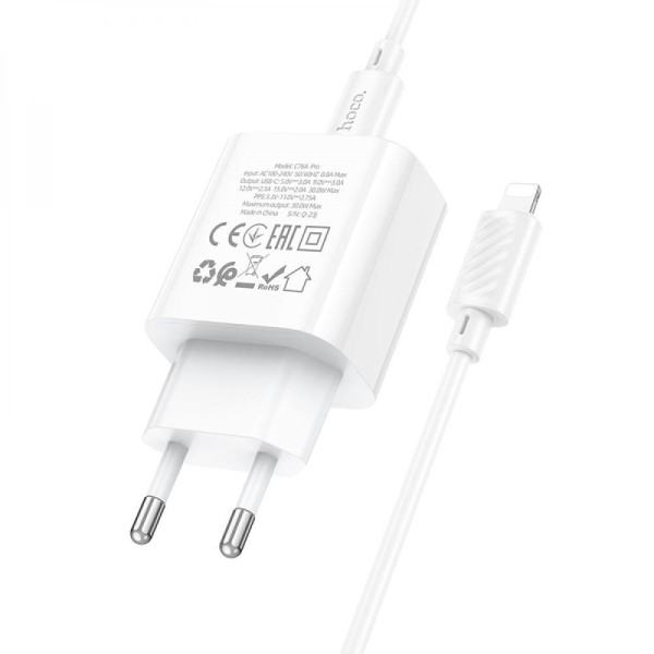 Мережевий Зарядний Пристрій Hoco C76A Pro 1Type-C PD/QC 30W+Type-C to Lightning
