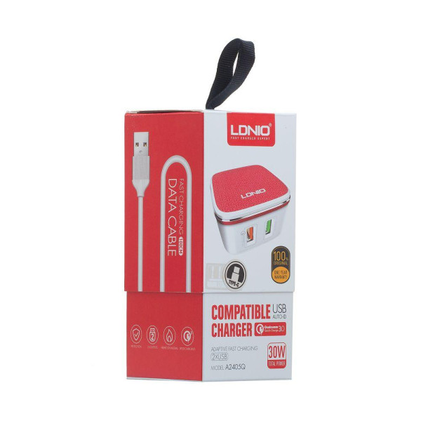 Мережевий Зарядний Пристрій LDNIO A2405Q QC3.0 2USB 30W Type-C