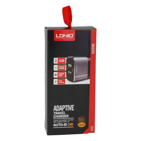 Мережевий Зарядний Пристрій LDNIO A2206 2USB 2.4A Lightning