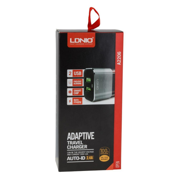 Мережевий Зарядний Пристрій LDNIO A2206 2USB 2.4A Type-C
