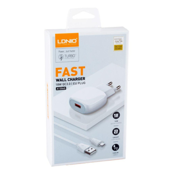 Мережевий Зарядний Пристрій LDNIO A1306Q QC3.0 18W Type-C