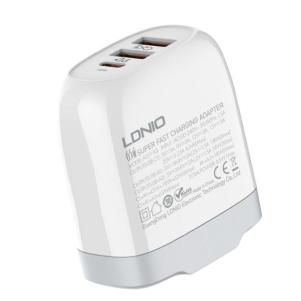 Мережевий Зарядний Пристрій LDNIO A3511Q 65W Type-C - Lightning