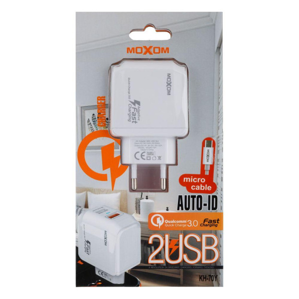 Мережевий Зарядний Пристрій Moxom KH-70Y Micro QC 3.0 2USB