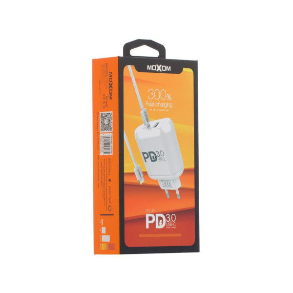 Мережевий Зарядний Пристрій Moxom PD-08 USB-C to Lightning QC3.0