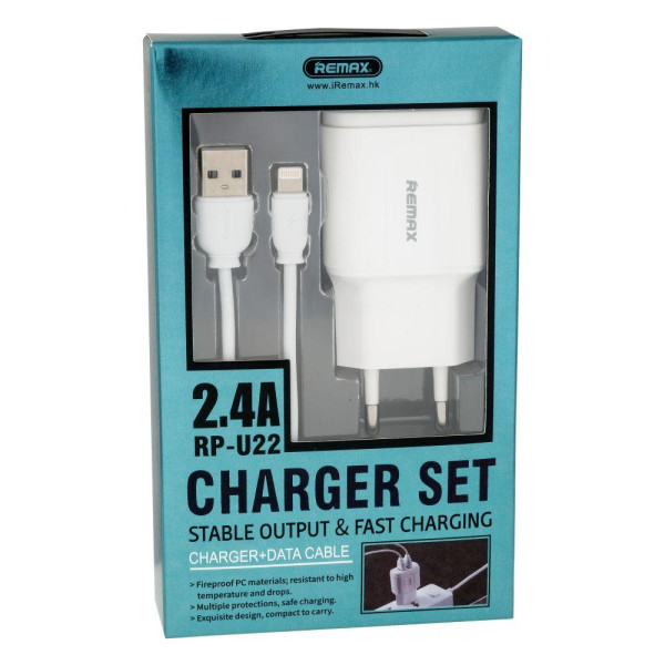 Мережевий Зарядний Пристрій Remax RP-U22 2USB 2.4A Lightning