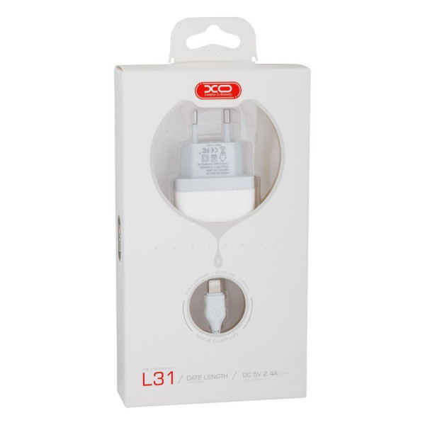Мережевий Зарядний Пристрій XO L31 Lightning 2USB 2.4A