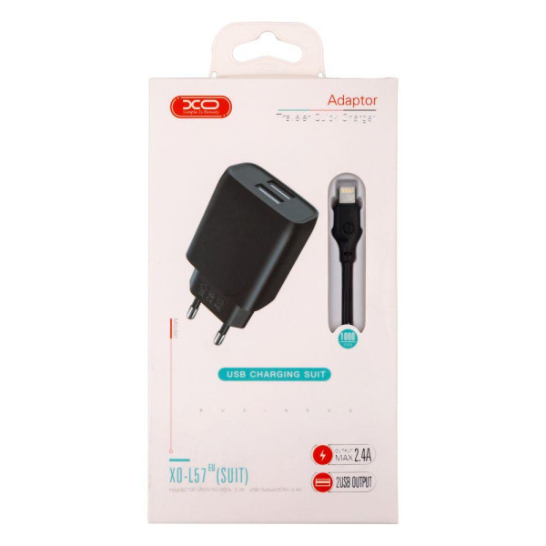 Мережевий Зарядний Пристрій XO L57 Lightning 2USB