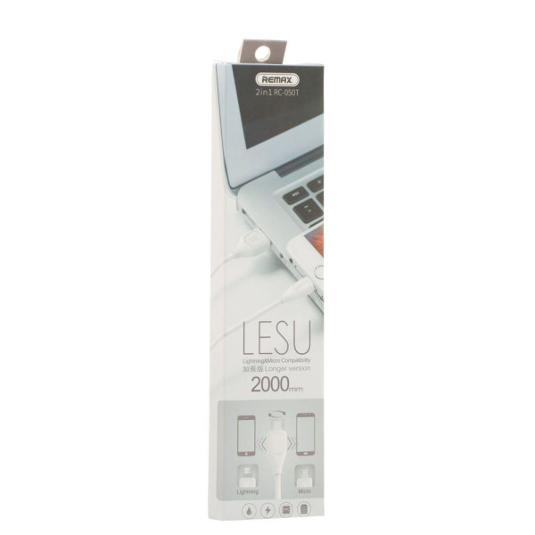 Кабель USB Remax RC-050t Lesu 2 in 1 2m (Lightning / Micro)