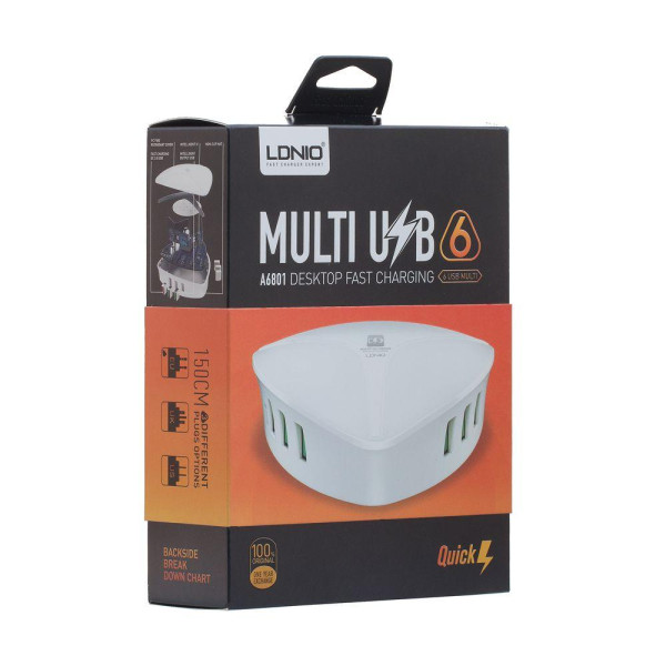 Мережевий Подовжувач LDNIO A6801 QC3.0 6USB 40W