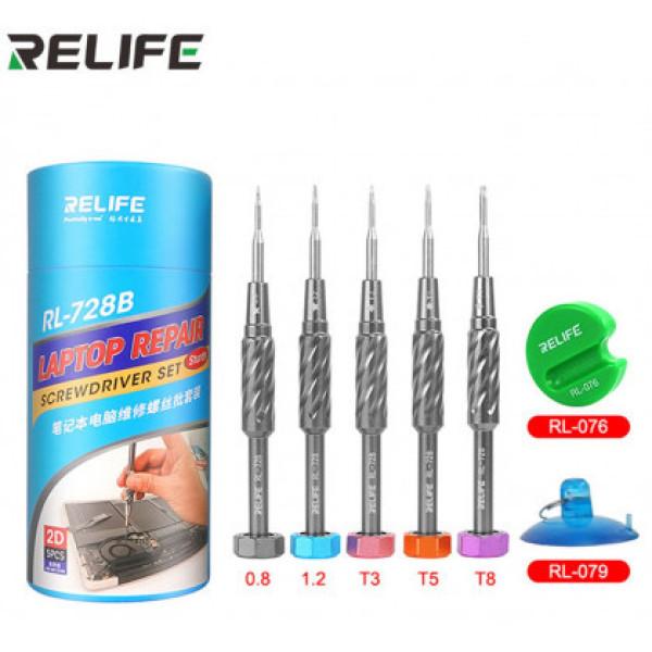 Набор отверток Relife RL-728B (5 отверток 0.8, +1.2, T3, T5, T8) для разборки ноутбуков