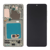 Дисплей Samsung G990F Galaxy S21 з сенсорним склом (Чорним) в рамці (Сріблястій) OLED
