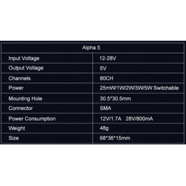 Відеопередавач AKK Alpha 5, 5W, 25mW | 1W | 2w | 3W | 5W, 5.8 GHz, на 80 каналів