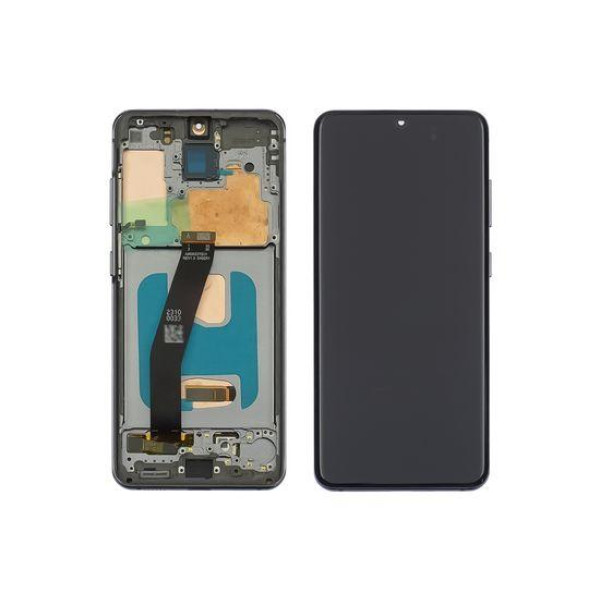 Дисплей для Samsung G980 Galaxy S20 з сенсорним склом (Чорний) в рамці (Сріблястій) Oled