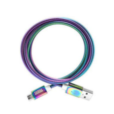 Кабель DUAL iPhone & Micro USB, 1 m, 2A, металевий (Rainbow)