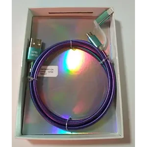 Кабель DUAL iPhone & Micro USB, 1 m, 2A, металевий (Rainbow)