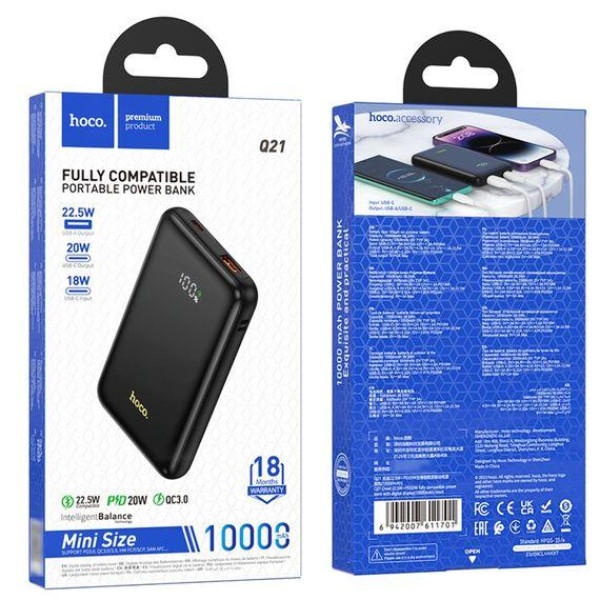 Зовнішній акумулятор (Power bank) Hoco Q21 10000mAh 22.5W PD 20W с дисплеем (Чорний)