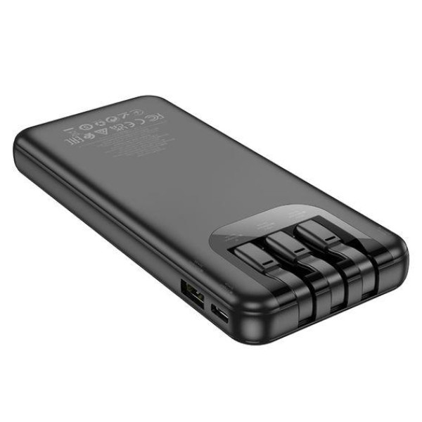 Зовнішній акумулятор (Power bank) Hoco J114 10000mAh з дисплеєм + кабеля 3в1 Type-C | Lightning | MicroUSB (Чорний)