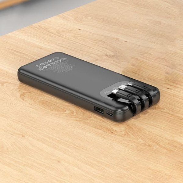 Зовнішній акумулятор (Power bank) Hoco J114 10000mAh з дисплеєм + кабеля 3в1 Type-C | Lightning | MicroUSB (Чорний)