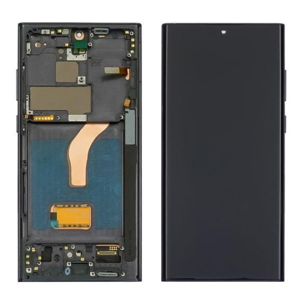 Дисплей для Samsung S908B Galaxy S22 Ultra з сенсорним склом (Чорний) в рамці (Сірій) OLED
