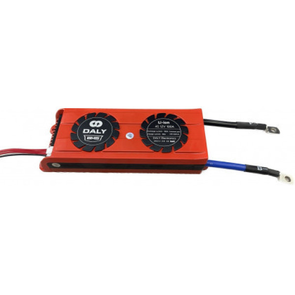 Плата BMS Daly LiFePo4 4S 12V 100A з вентилятором, вологозахисна, з балансиром