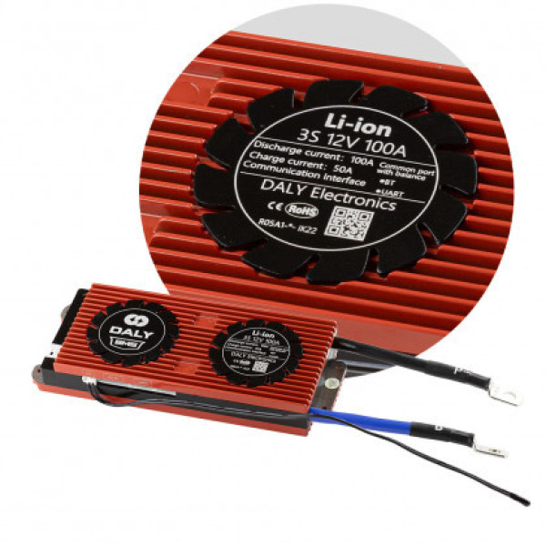 Плата BMS Daly Smart Li-ion 3S 12V 100A (Bluetooth, Балансир, Вологозахист, UART, Кнопка включення)