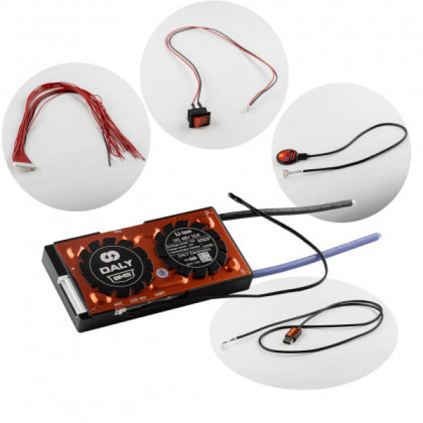 Плата BMS Daly Smart Li-ion 14S 48V 50A (Bluetooth, Балансир, Вологозахист, UART, Кнопка включення)