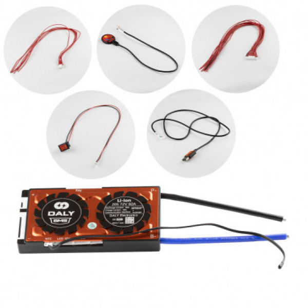 Плата BMS Daly Smart Li-ion 20S 72V 60A (Bluetooth, Балансир, Вологозахист, UART, Кнопка включення)