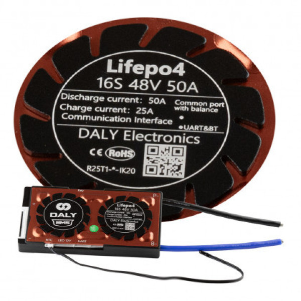 Плата BMS Daly Smart LiFePo4 16S 48V 50A (Bluetooth, Балансир, Вологозахист, UART, Кнопка включення)