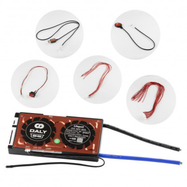 Плата BMS Daly Smart LiFePo4 20S 60V 60A (Bluetooth, Балансир, Вологозахист, UART, Кнопка включення)