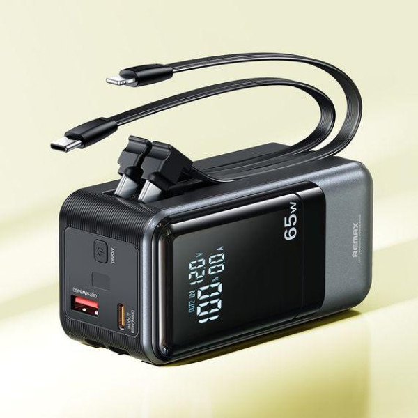 Зовнішній акумулятор (Power bank) Remax RPP-59 20000mAh 65W+60W PD+QC + кабель Type-C/Lightning Сірий