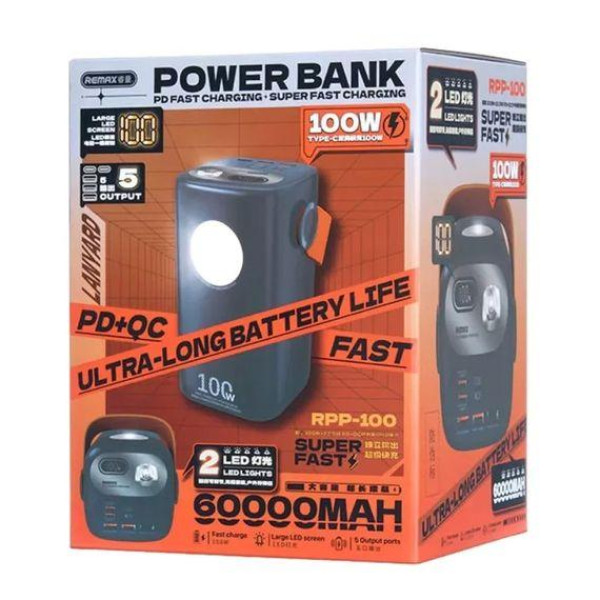 Зовнішній акумулятор (Power bank) Remax RPP-100 60000mAh 100W+22.5W PD+QC Синій