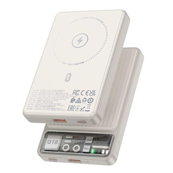 Зовнішній акумулятор (Power bank) Hoco Q18 10000mAh PD 22.5W магнітний з функцією бездротової зарядки (Білий)