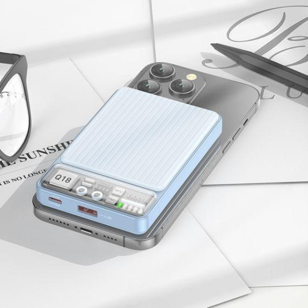 Зовнішній акумулятор (Power bank) Hoco Q18 10000mAh PD 22.5W магнітний з функцією бездротової зарядки (Голубий)