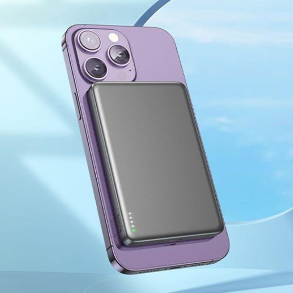 Зовнішній акумулятор (Power bank) Hoco Q26 5000mAh PD 20W магнітний із функцією бездротової зарядки (Metal Gray)