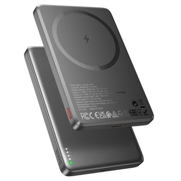 Зовнішній акумулятор (Power bank) Hoco Q26 5000mAh PD 20W магнітний із функцією бездротової зарядки (Metal Gray)