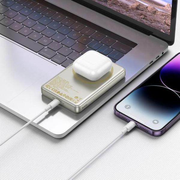 Зовнішній акумулятор (Power bank) Hoco Q26A 10000mAh PD 20W магнітний із функцією бездротової зарядки (titanium gold)