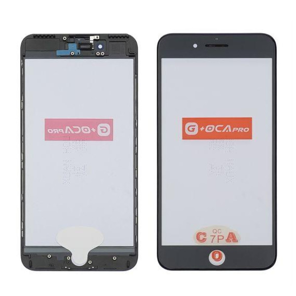 Скло дисплея з OCA плівкою, рамкою та сiточкою для Apple iPhone 7 Plus (Чорне) G+OCA Pro