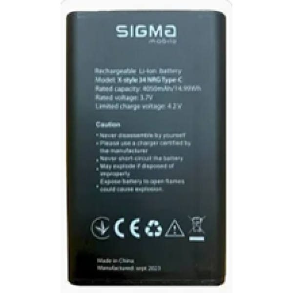 Акумулятори (АКБ) для Sigma X-Style 34 NRG (type-C 4050 mAh 3.7 V) Оригінал